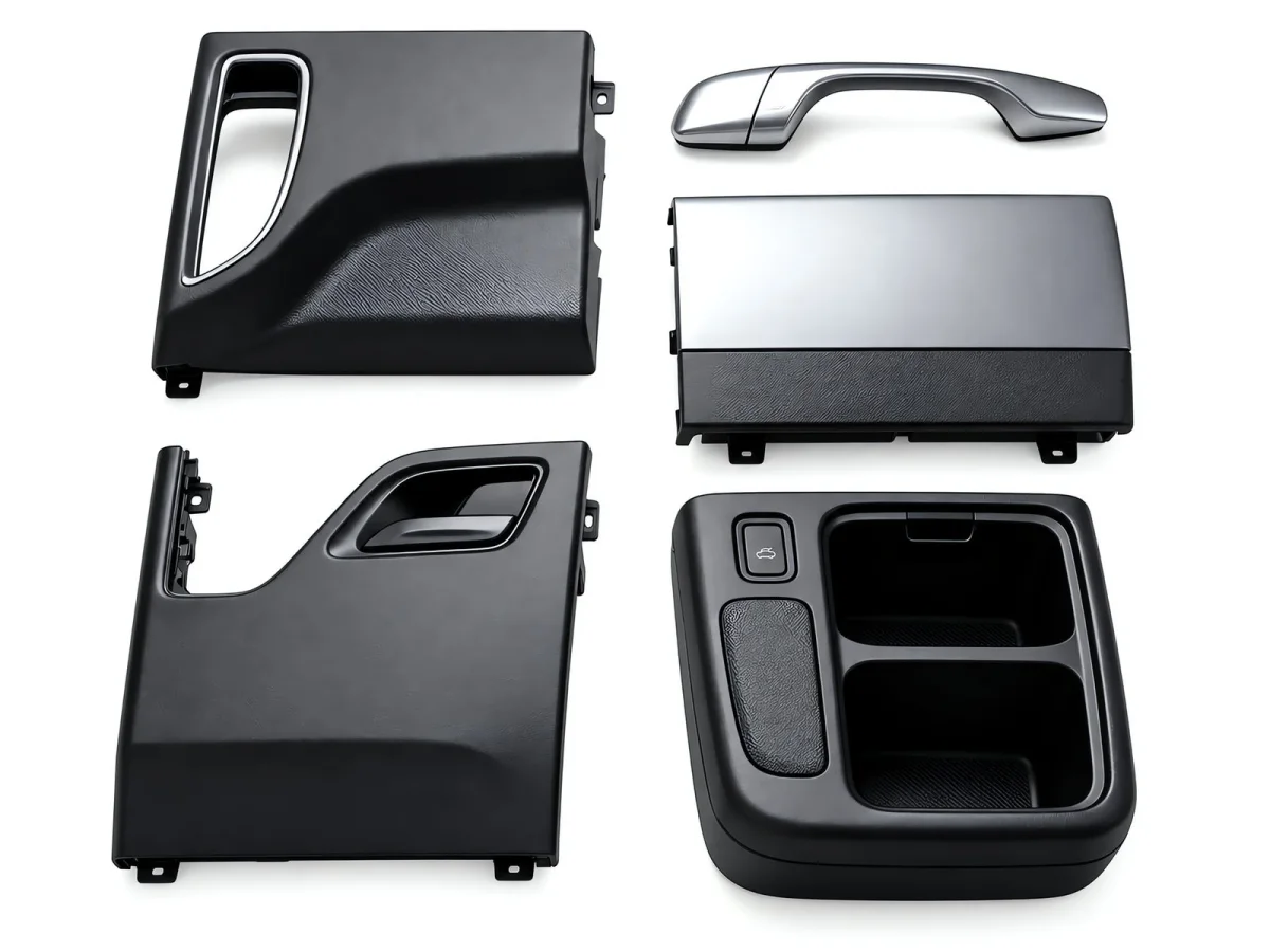 Curved plastic part for automotive interior trim, used for height and 3D dimensional inspection with 3D vision
