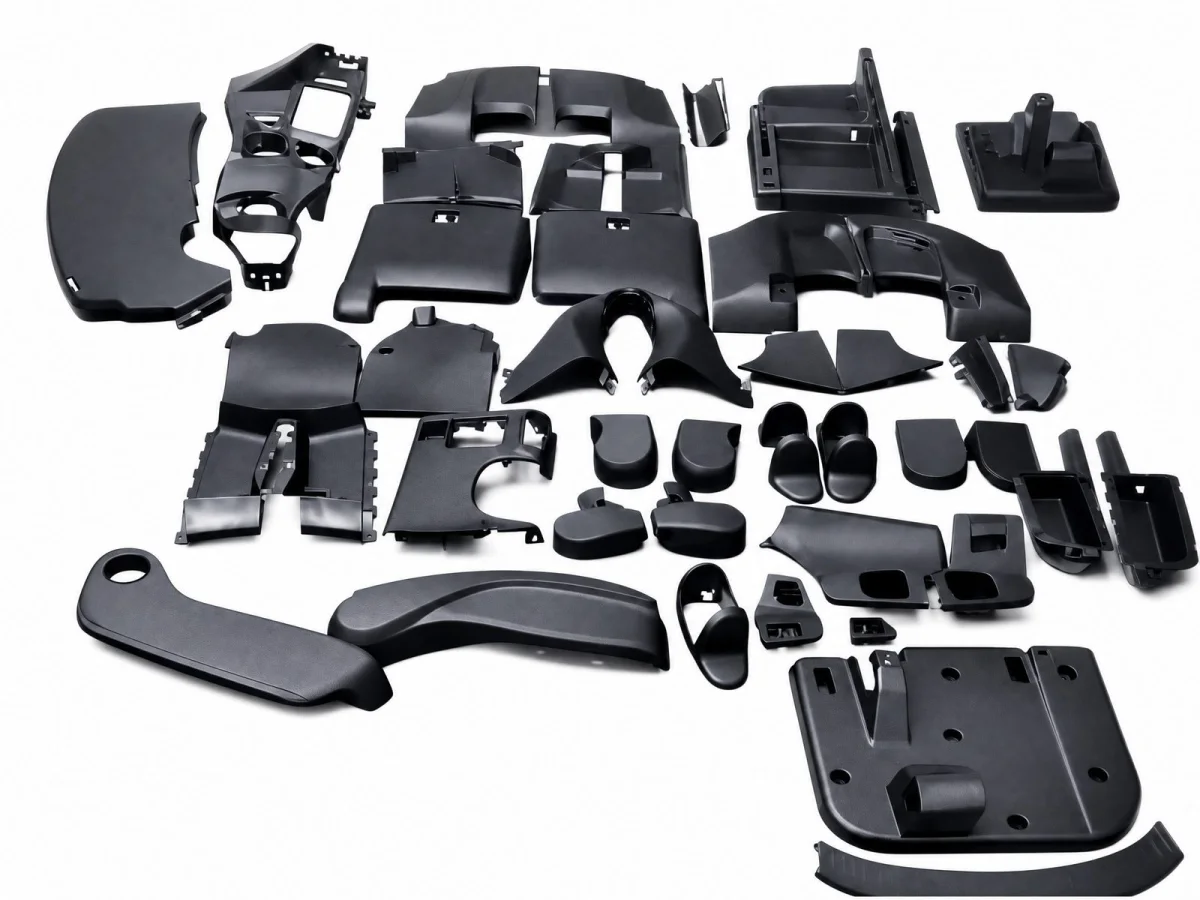 Group of injection-molded structural parts, sample illustration for AI defect segmentation and classification