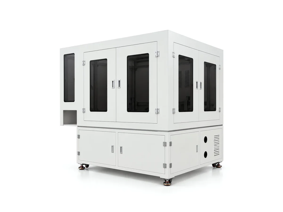 Side view of the double-door cabinet visual inspection equipment