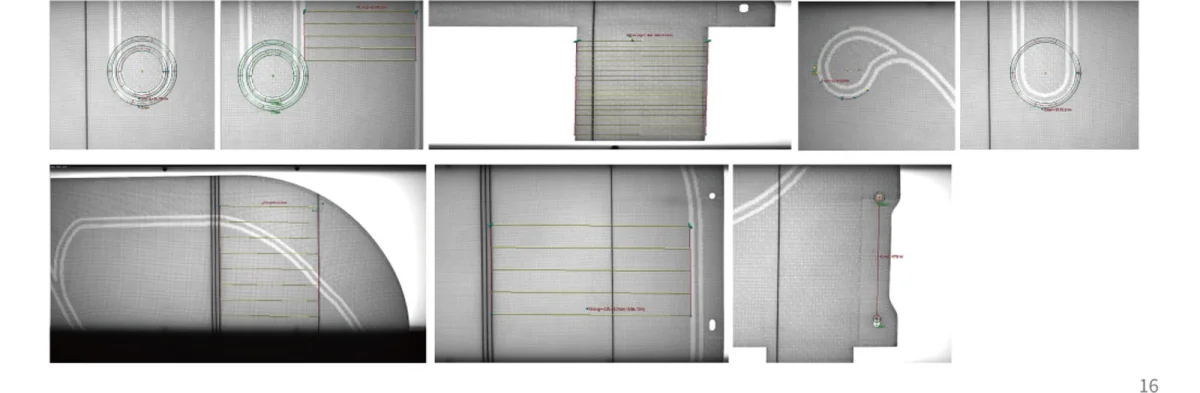 Interior trim visual inspection results overlaid with measurements