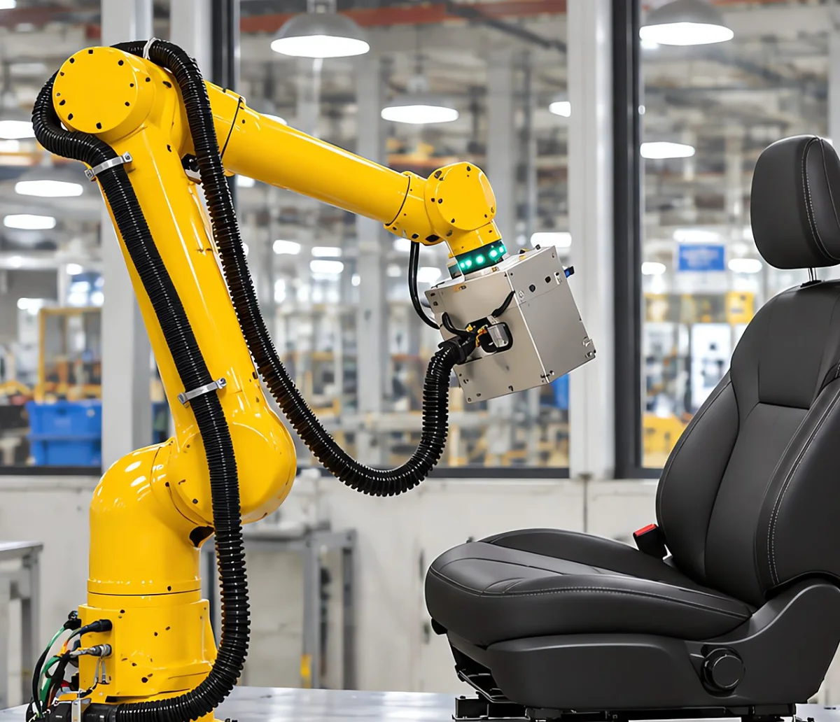 Close-up of the robot arm and vision acquisition unit