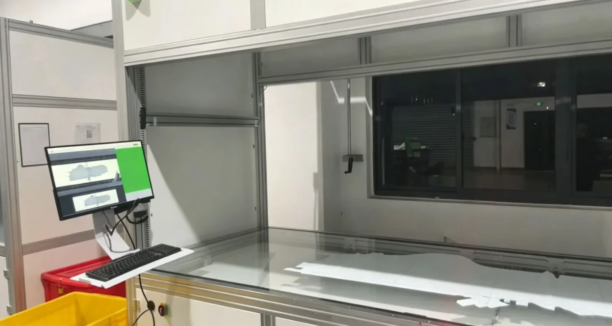 Inline visual inspection station for airbag cut pieces