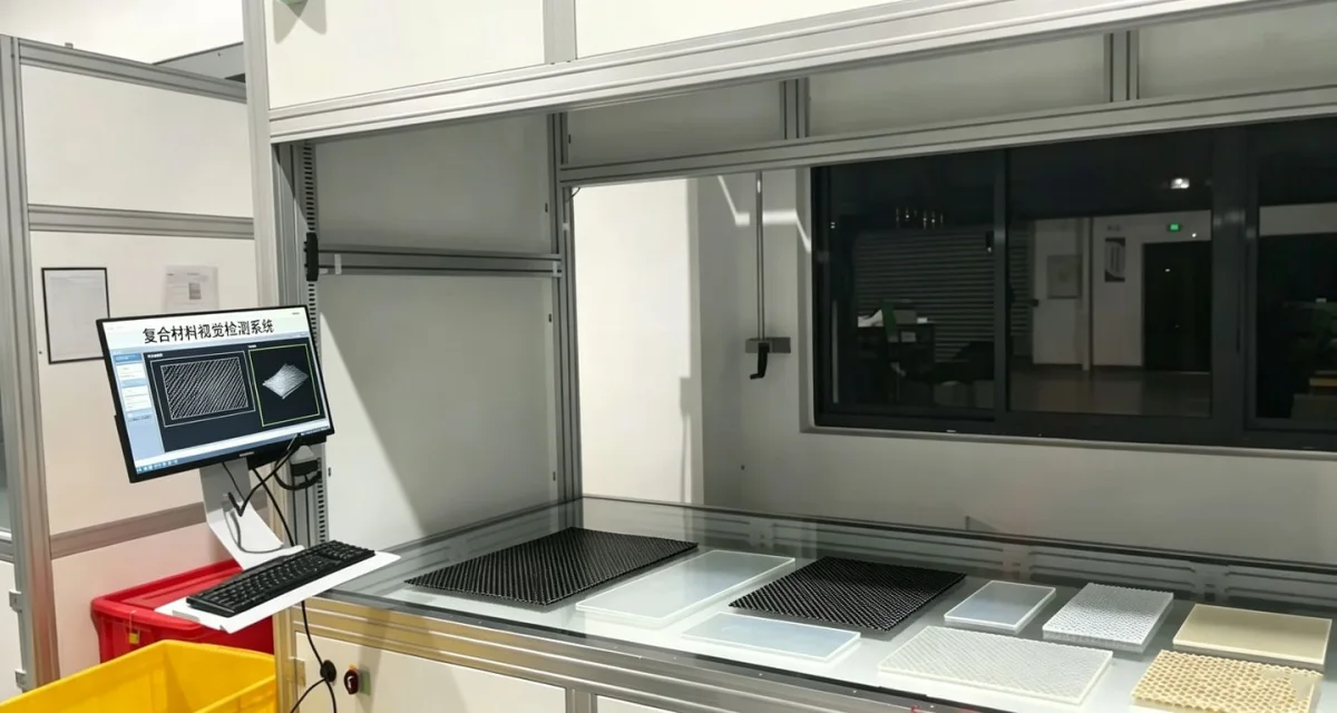 Visual inspection of blue fabric cut pieces